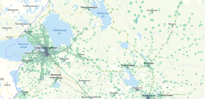 Зона покрытия МТС на карте Петрозаводск 